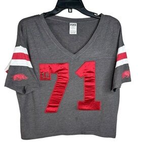 PINK Victoria’s Secret + 5th & Ocean Small AR Razorbacks Jersey Gray Crop #71